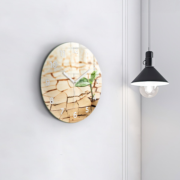Ceas rotund de perete din sticlă Plantați în sol uscat