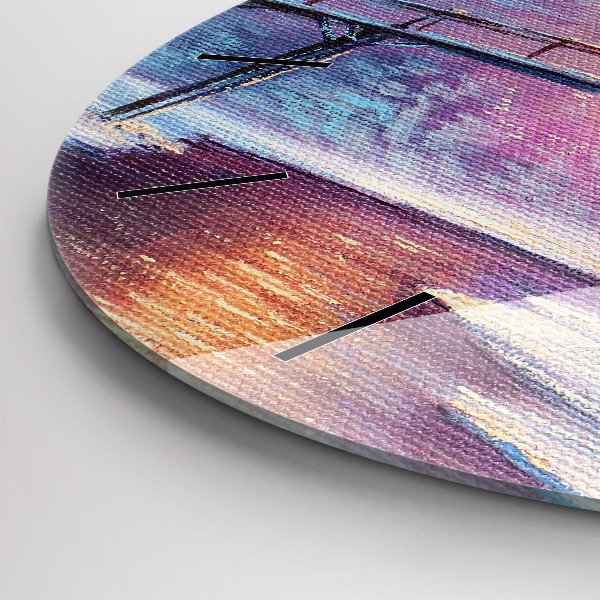 Ceas rotund de perete din sticlă Pom de Crăciun și pod