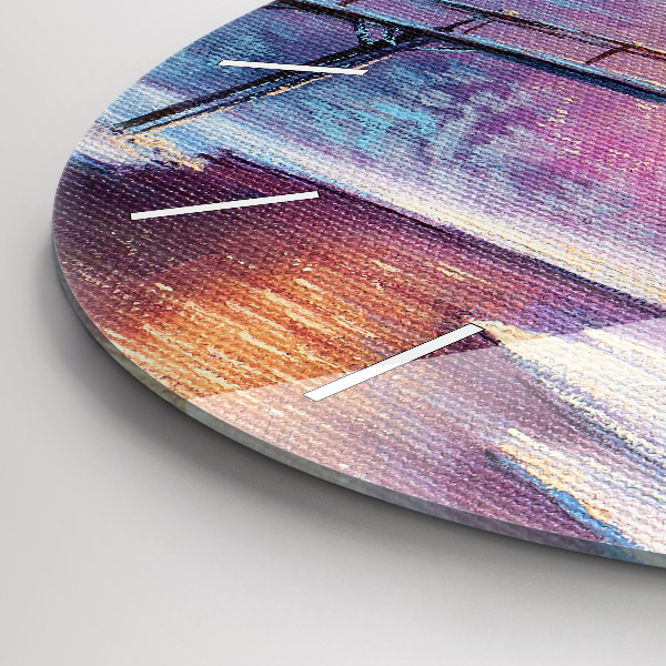 Ceas rotund de perete din sticlă Pom de Crăciun și pod