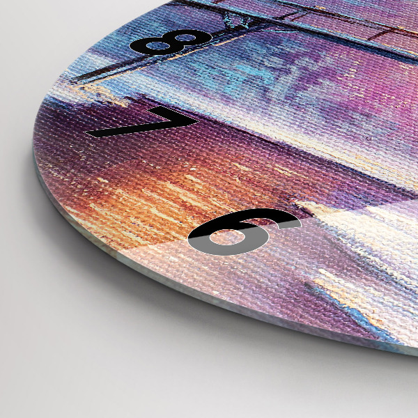 Ceas rotund de perete din sticlă Pom de Crăciun și pod