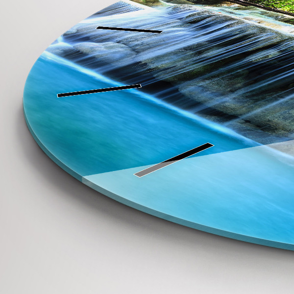 Ceas rotund de perete din sticlă Cascada în pădure