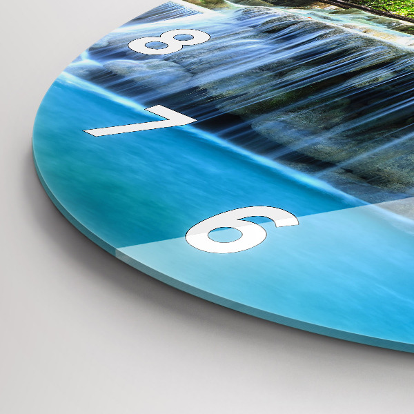 Ceas rotund de perete din sticlă Cascada în pădure