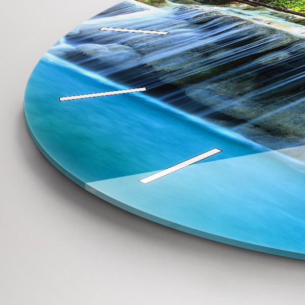 Ceas rotund de perete din sticlă Cascada în pădure