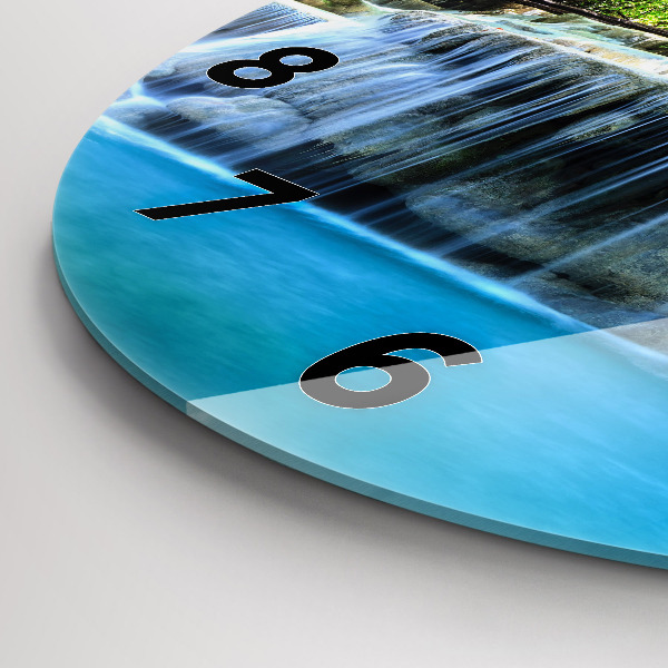 Ceas rotund de perete din sticlă Cascada în pădure