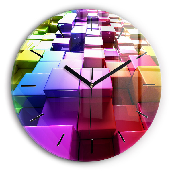 Ceas rotund de perete din sticlă Cuburi colorate