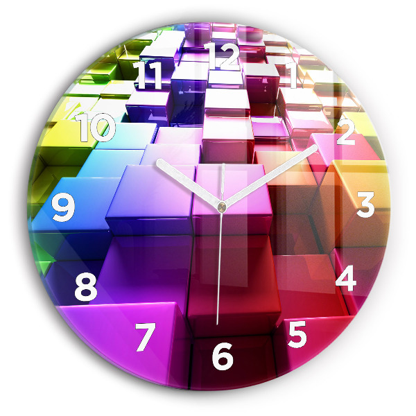 Ceas rotund de perete din sticlă Cuburi colorate