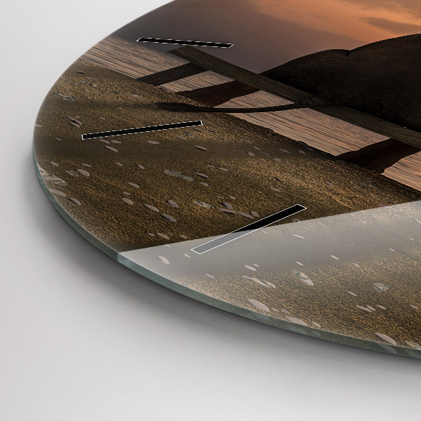 Ceas rotund de perete din sticlă Animale și apus