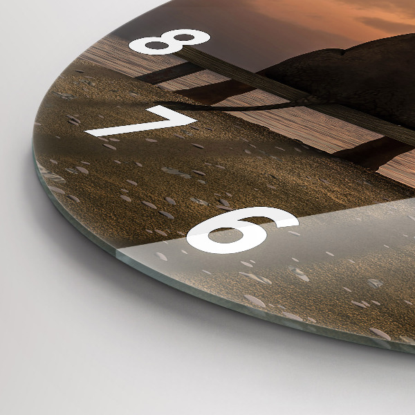 Ceas rotund de perete din sticlă Animale și apus