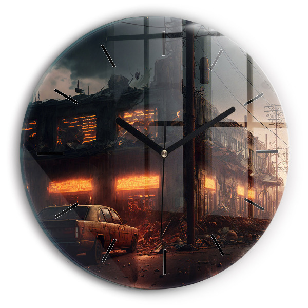 Ceas rotund de perete din sticlă Clădire apocaliptică
