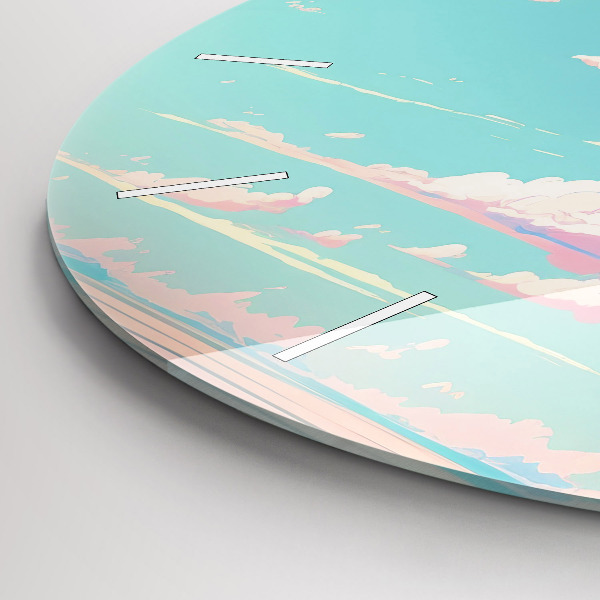 Ceas rotund de perete din sticlă Culoarea pastelată a cerului