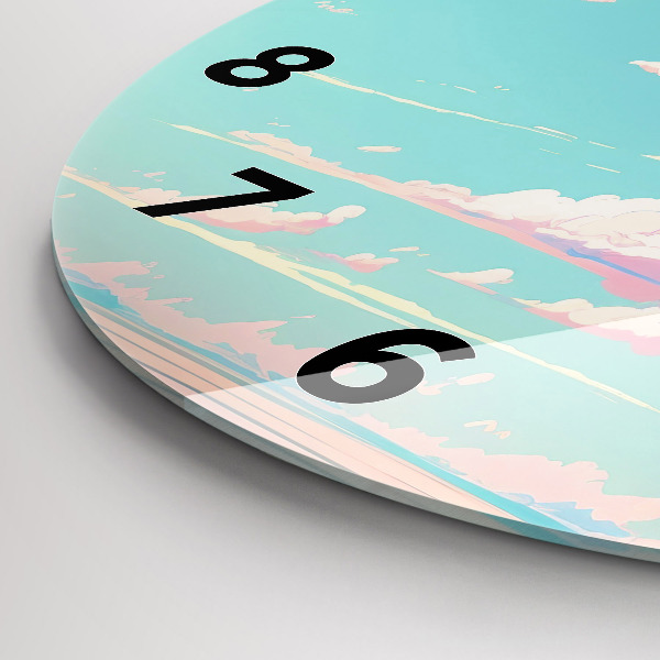 Ceas rotund de perete din sticlă Culoarea pastelată a cerului