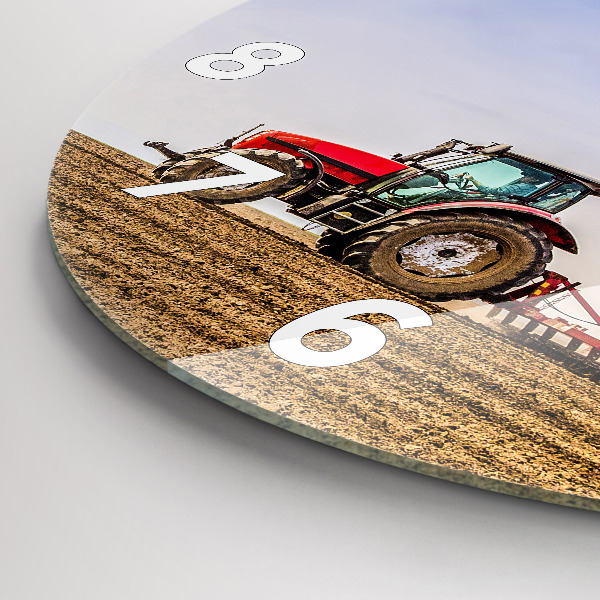 Ceas rotund de perete din sticlă Fermier într-un tractor