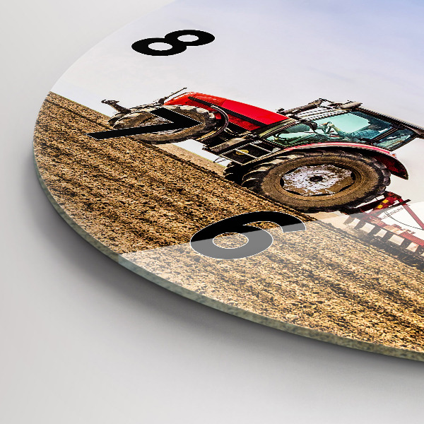 Ceas rotund de perete din sticlă Fermier într-un tractor