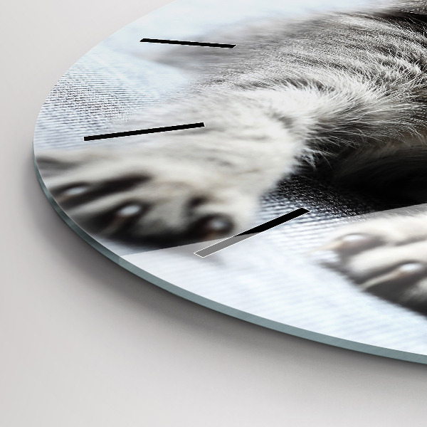 Ceas rotund de perete din sticlă Pisica pe canapea