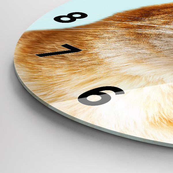 Ceas rotund de perete din sticlă Pisică amuzantă cu ochelari