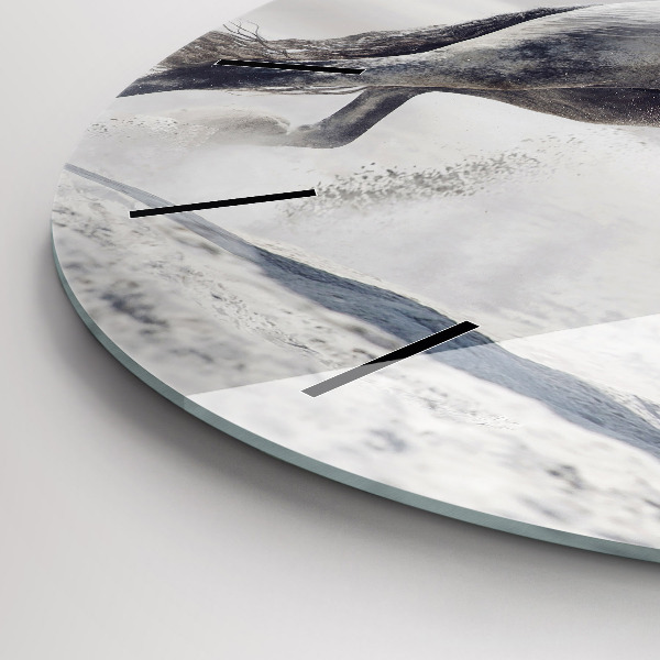 Ceas rotund de perete din sticlă Cal alb în galop