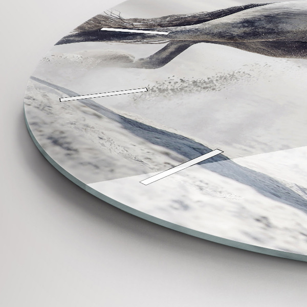 Ceas rotund de perete din sticlă Cal alb în galop