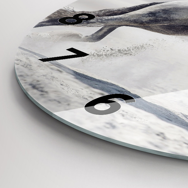 Ceas rotund de perete din sticlă Cal alb în galop