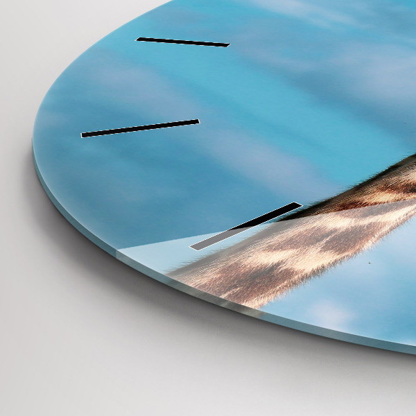 Ceas rotund de perete din sticlă Capul unei girafe pe cer