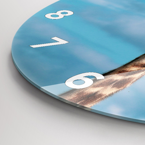 Ceas rotund de perete din sticlă Capul unei girafe pe cer