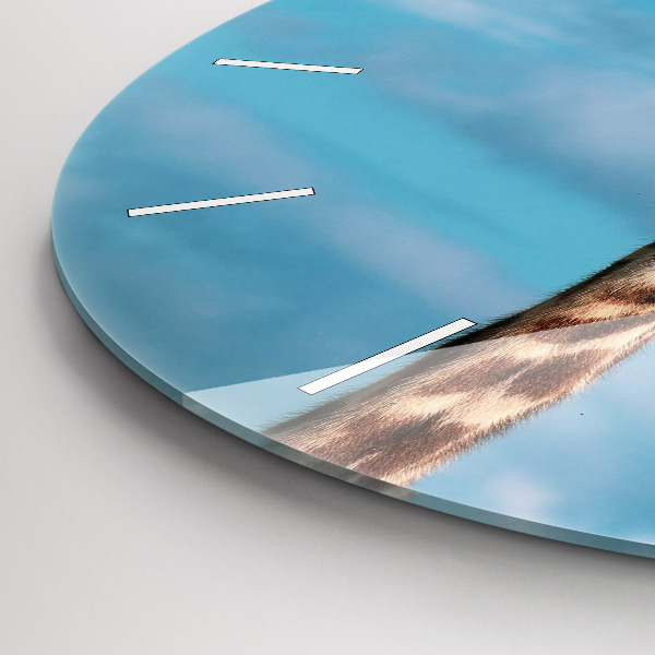 Ceas rotund de perete din sticlă Capul unei girafe pe cer