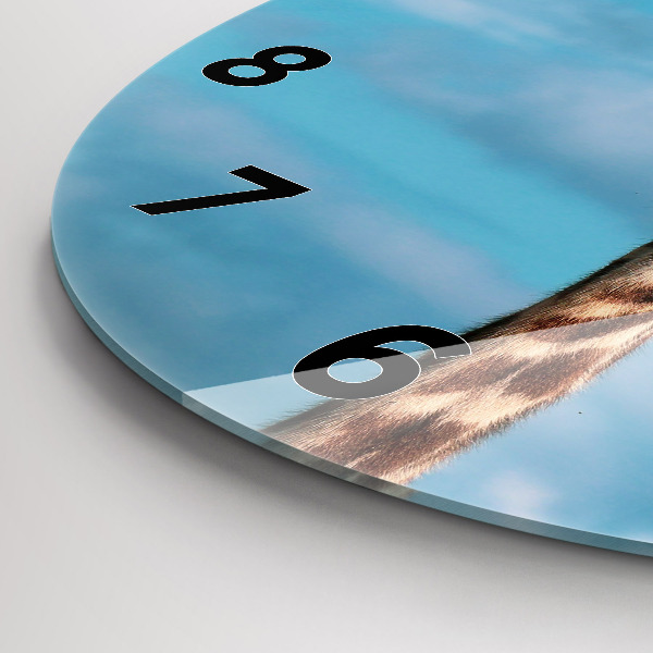 Ceas rotund de perete din sticlă Capul unei girafe pe cer