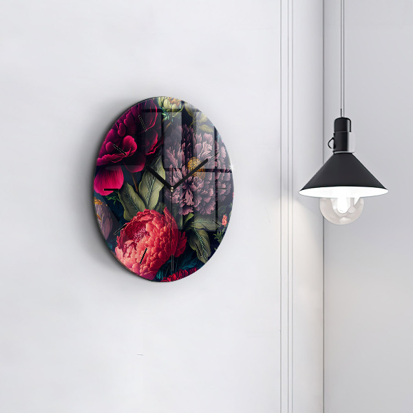 Ceas rotund de perete din sticlă Buchet de flori vintage