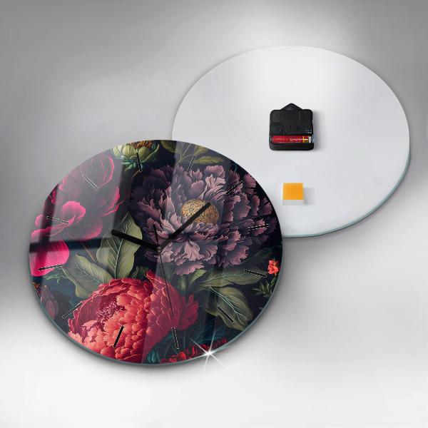 Ceas rotund de perete din sticlă Buchet de flori vintage