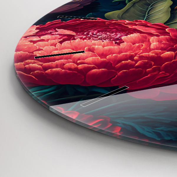 Ceas rotund de perete din sticlă Buchet de flori vintage