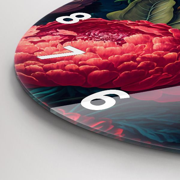 Ceas rotund de perete din sticlă Buchet de flori vintage