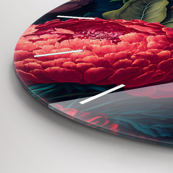 Ceas rotund de perete din sticlă Buchet de flori vintage