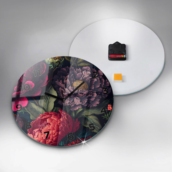 Ceas rotund de perete din sticlă Buchet de flori vintage