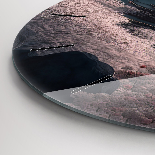 Ceas rotund de perete din sticlă Turn și flori în Asia