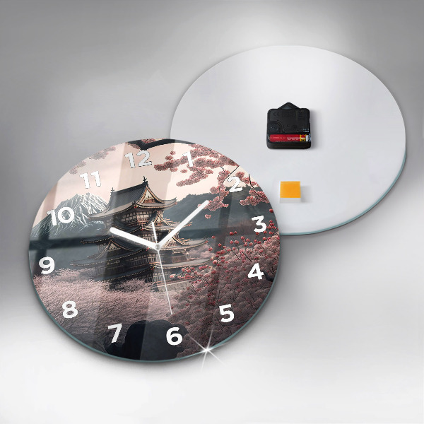 Ceas rotund de perete din sticlă Turn și flori în Asia