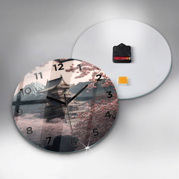 Ceas rotund de perete din sticlă Turn și flori în Asia