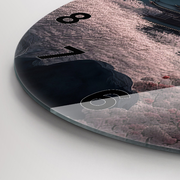 Ceas rotund de perete din sticlă Turn și flori în Asia