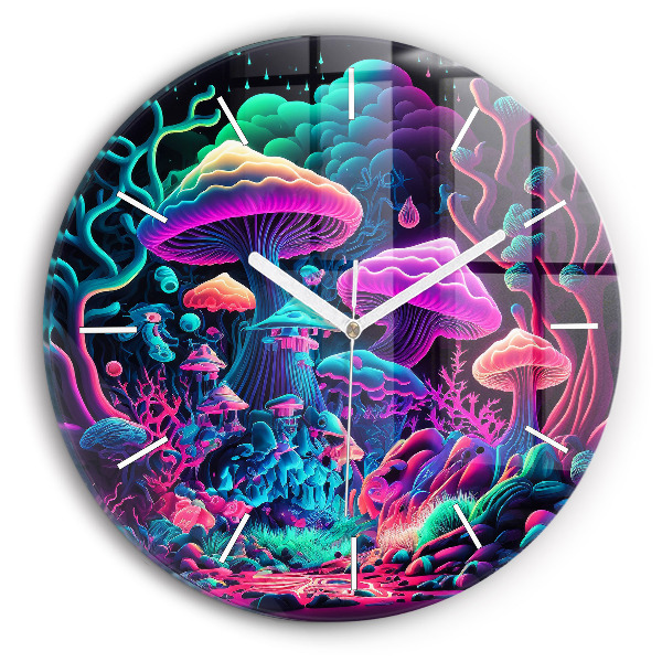 Ceas rotund de perete din sticlă Ciuperci neon