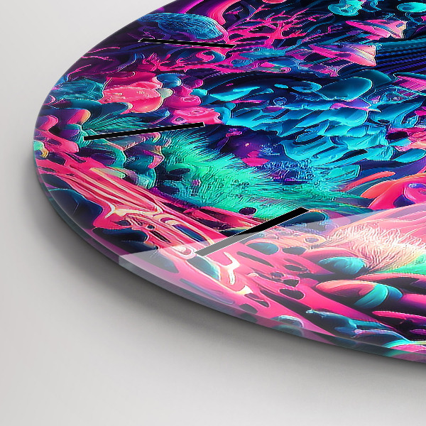 Ceas rotund de perete din sticlă Ciuperci neon