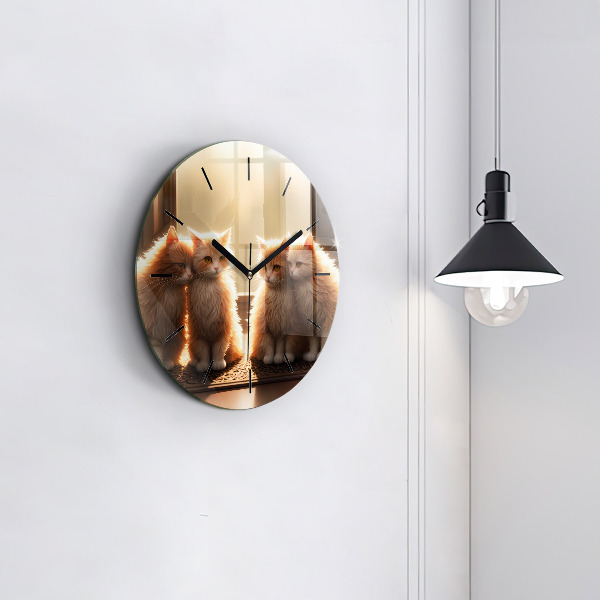 Ceas rotund de perete din sticlă Patru pisoi la soare