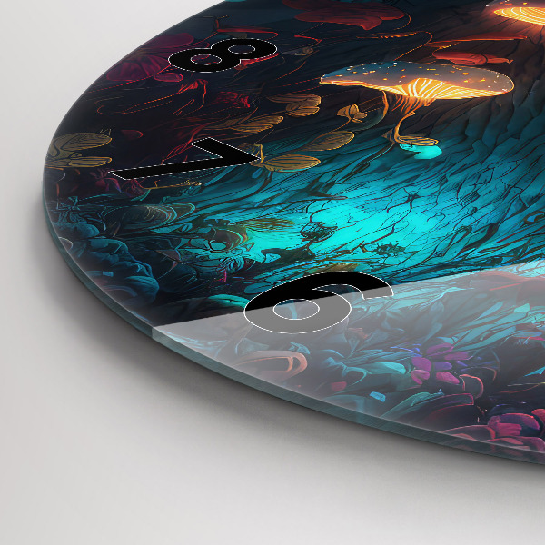 Ceas rotund de perete din sticlă Pădure și ciuperci magice