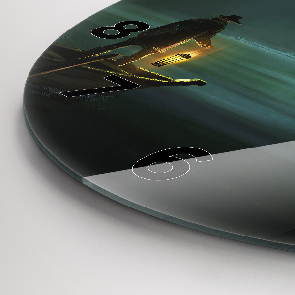 Ceas rotund de perete din sticlă Om și monstru în mlaștină