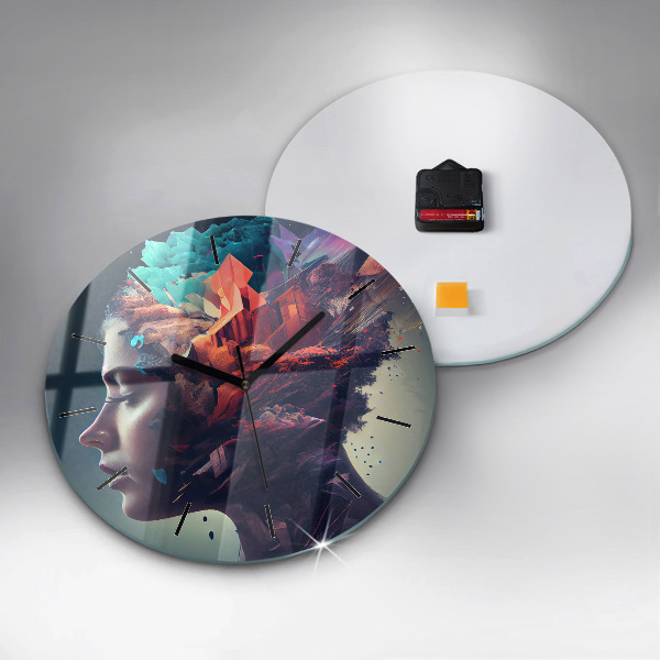 Ceas rotund de perete din sticlă Femeie abstractă