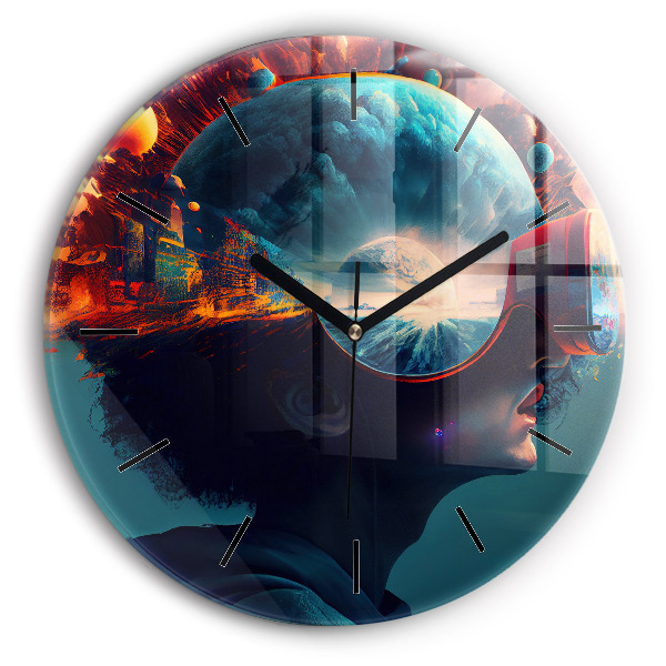Ceas rotund de perete din sticlă Lumea futuristă