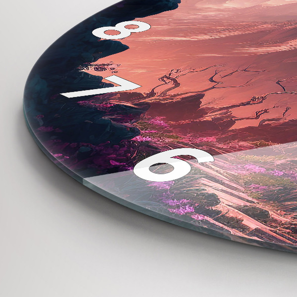 Ceas rotund de perete din sticlă Pădure și munți magici