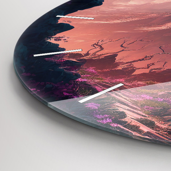 Ceas rotund de perete din sticlă Pădure și munți magici