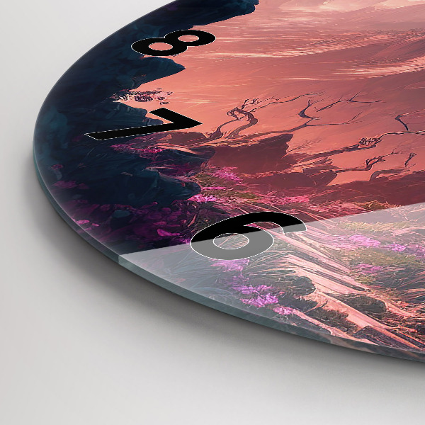 Ceas rotund de perete din sticlă Pădure și munți magici