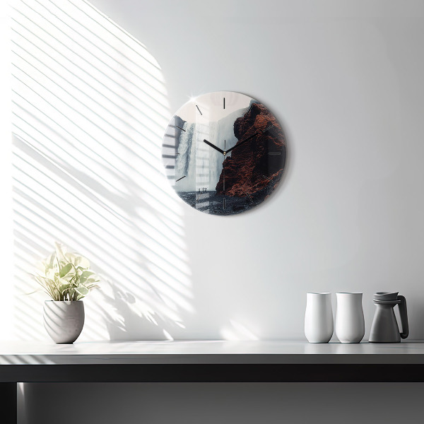 Ceas rotund de perete din sticlă Peisajul cascadei Islandei