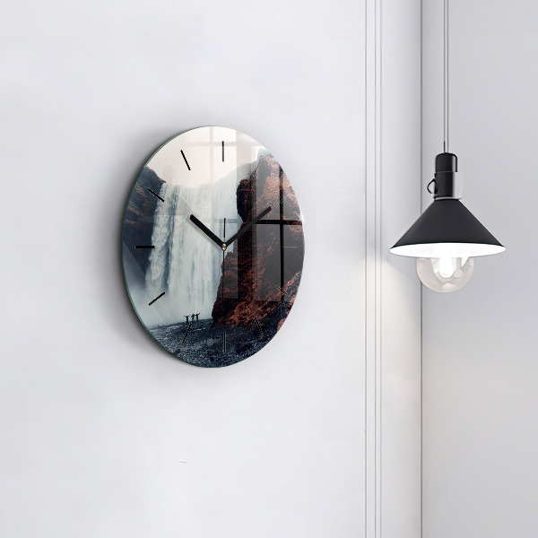 Ceas rotund de perete din sticlă Peisajul cascadei Islandei