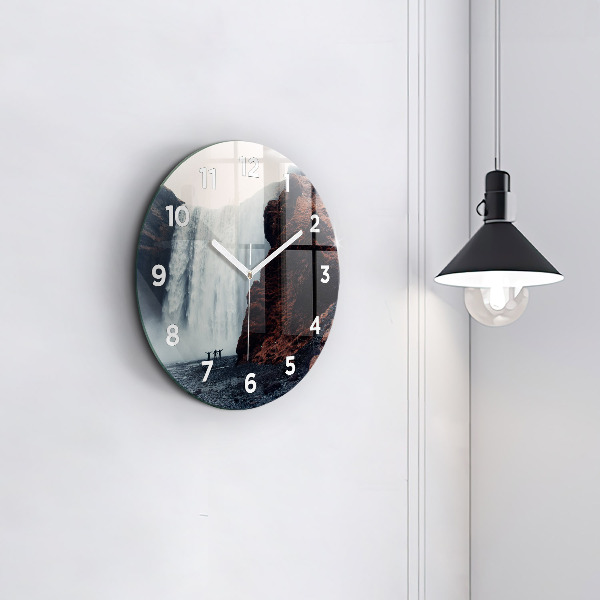 Ceas rotund de perete din sticlă Peisajul cascadei Islandei