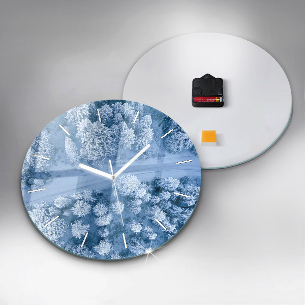 Ceas rotund de perete din sticlă Pădure iarna